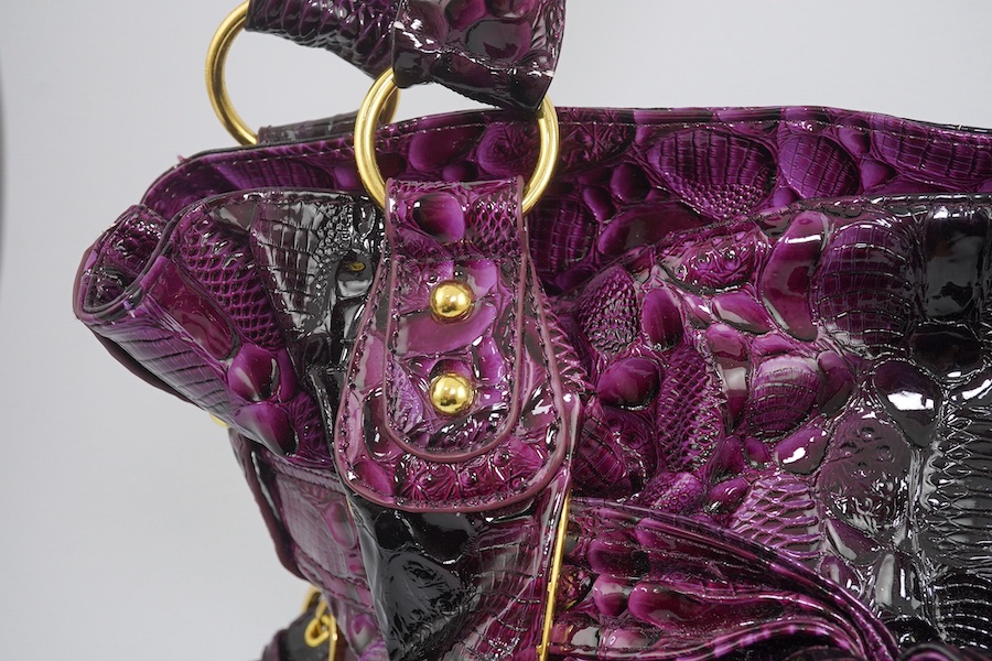 A purple patent Versace large handbag